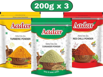 AADAR Haldi + Dhaniya + Lal Mirch Powder Each 200g Zipper Pack+(3 x 200 g)