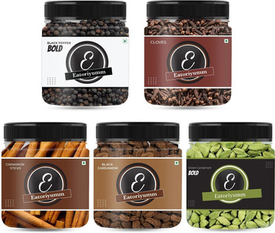 Eatoriyumm Spice Combo (Black Pepper + Clove + Cinnamon + Black Cardamom + Green Cardamom)(5 x 100 g)
