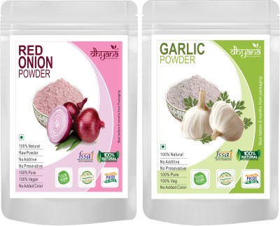 DHYANA HERBS & DEHYDRATES Red Onion Powder 100gm +Garlic Powder 100gm (Combo Pack of 200gm) Kanda & Lehsun(2 x 100 g)