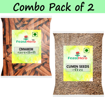 Feasthero Whole Spices Combo Pack of 2 |Cinnamon Stick & Jeera 100g Each Packet|(2 x 100 g)