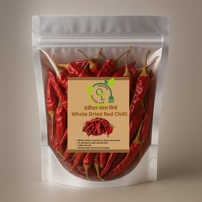 organic nature live Dandi Wali Sabut Laal Mirch | Whole Red Chilli with Stem | Guntur Lal Mirch |(200 g)