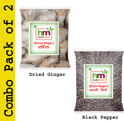 Hubmeal Whole Spices Combo Pack of 2 |Dried Ginger & Black Pepper 100gm Each Packet|(2 x 100 g)