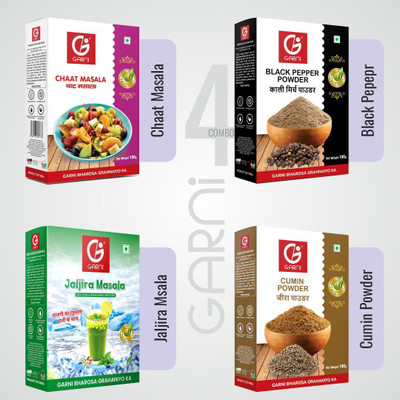GARNI Chaat Masala, Jaljira Masala, Black Pepper, Cumin Powder | 4x100 gm | Combo(4 x 100 g)