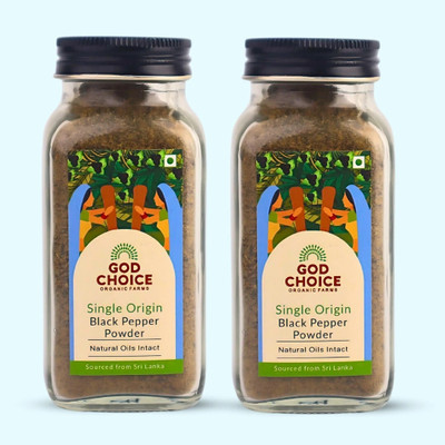 God Choice Organic Farms Black Pepper Powder 200g, Single Origin, No Additives, Iron-Pounded(2 x 100 g)