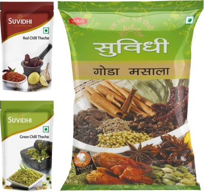 Suvidhi Goda Masala 200gm 3, Red Chilli Thecha 100gm 3, Green Chilli Thecha 100gm 3 (Pack of 9) in 1.2 kg(3 x 400 g)