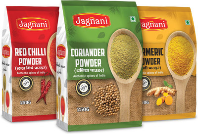JAGNANI Red Chilli, Turmeric & Coriander Powder 250g Each | Resealable Stand up Pouch(3 x 250 g)