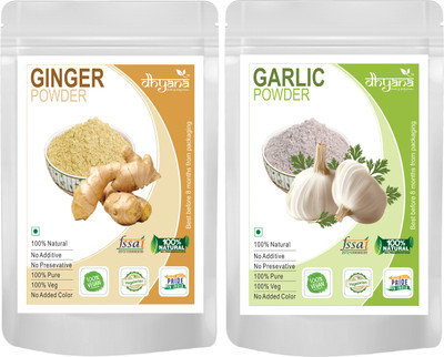 DHYANA HERBS & DEHYDRATES Ginger Powder 500gm+Garlic Powder 500gm (Combo Pack of 1KG) Sonth & Lehsun(2 x 0.5 kg)