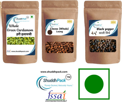 shuddhpack Kali Mirch (Black Pepper), Hari Elaichi (Green Cardamom) & Loung (Cloves)(3 x 100 g)