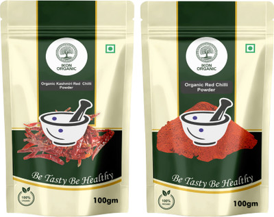 IKON Organic Kitchen Spices Combo Pack of 2|Organic Kashmiri Red Chilli and Red Chilli Powder(2 x 100 g)