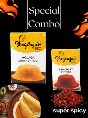 Bhogarajus Molaga Chutney Pudi + Organic Dried Red Chilli Powder 100G Each Pack of 2(2 x 100 g)