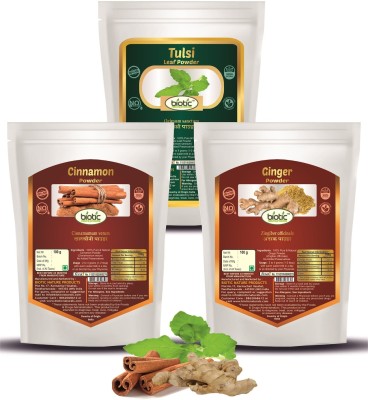 biotic Tusli Powder, Cinnamon Powder and Dry Ginger Powder each 100gm - 300 gms.(3 x 100 g)