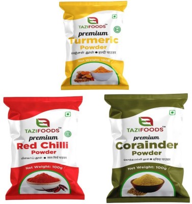 Tazifoods Pure and Natural Powder Pack of 3 Chilli,Mirchi Turmeric,Haldi,Coriander,Dhaniya(3 x 33.33 g)