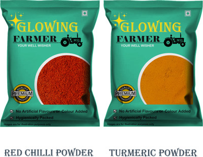 GLOWING FARMER Premium Quality Red chilli / Lal mirch Powder and Turmeric / Haldi Powder(2 x 100 g)
