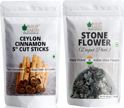 Bliss of Earth 200gm Cinnamon Stick Dalchini + 200gm Stone flower kalpasi flower, Spices masala(2 x 200 g)