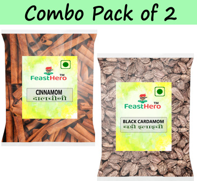 Feasthero Whole Spices Combo Pack of 2 |Cinnamon Stick & Black Cardamom 200g Each Packet|(2 x 200 g)