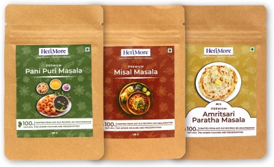 Herimore Street Food Pack of 3 - Pani Puri Masala, Misal Masala, Amritsari Paratha Masala(3 x 50 g)