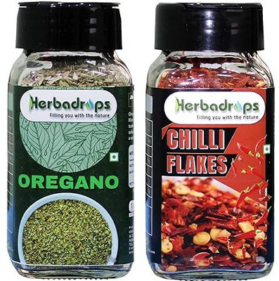 Herbadrops Oregano and Chilli Flakes Combo | Pizza Seasoning | Pack of 2(2 x 53 g)