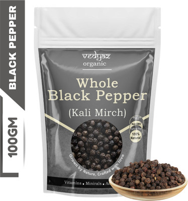 Vedyaz Organic Whole Black Pepper - Natural Sabut Kali Mirch/ Grade A - Bold Size Seed(100 g)