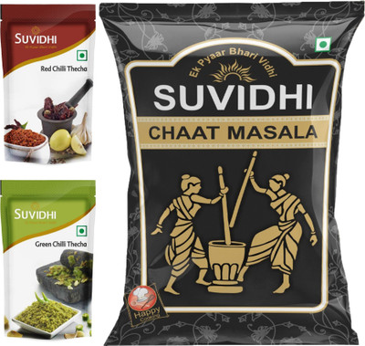 Suvidhi Chaat Masala 200gm 2, Red Chilli Thecha 100gm 2, Green Chilli Thecha 100gm 2 (Pack of 6) in All 800 Gram(6 x 0.13 kg)