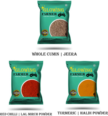 GLOWING FARMER Turmeric powder, Red chilli powder & Whole cumin seeds Combo Pack(3 x 0.5 kg)