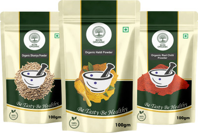 IKON Organic Kitchen Spices Combo Pack of 3|Organic Coriander,Turmeric,Red chilli Powder(3 x 100 g)