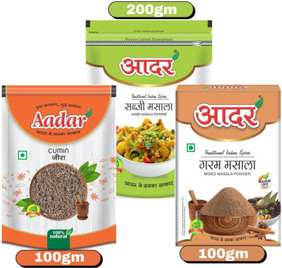 AADAR Everyday Cooking Essentials Combo of Garam Masala + Sabji Masala + Whole Cumin(3 x 133.33 g)