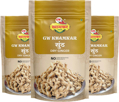 GW Khamkar Dry Ginger/ Sukha Adrak/ Sunth Whole/ Sonth Sabut/ Dried Adrakh 100 g, Pack of 3(3 x 100 g)