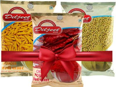 DILJEET SPICES mirchi haldi dhaniya Combo(Pack of 3. one kg Each)(3 x 1 kg)