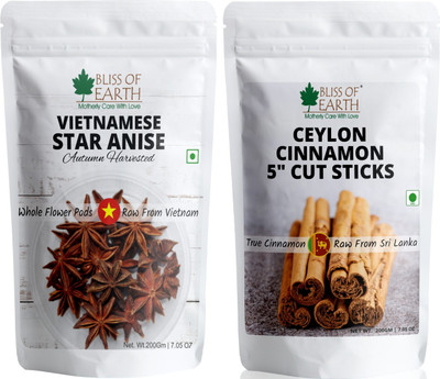 Bliss of Earth Vietnamese Star anise+Sri Lanka Cinnamon Stick for tea, indian & chinese cuisine(2 x 200 g)