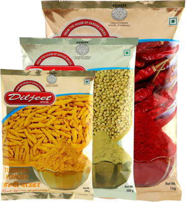 DILJEET SPICES family combo-1kg mirchi, 500gm dhania ,200gm haldi(3 x 0.57 kg)