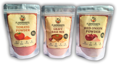 FLAVORROOTS Combo Pack of 3 – Tomato Powder, Red Onion Powder & Gravy Base Mix (100g each)(3 x 100 g)