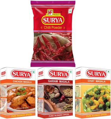 Surya Mirchi 200g + Garam Masala 50g + Chicken Masala 50g + Chat Masala 50g +Chat 50g(4 x 100 g)