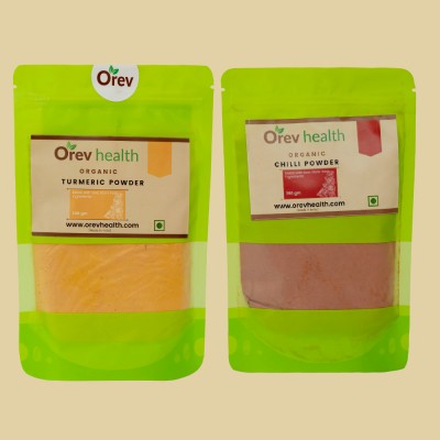 Orev Health Organic Chilli Powder(200g) & Turmeric Powder(200g) - 400gm(2 x 200 g)