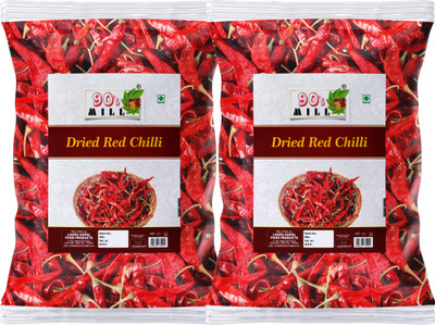 90's MILL Organic Sabut Tikha Lal Mirch A++ Whole Red Chili Hot Dry Red Chilli-80Gx2Pk(2 x 80 g)