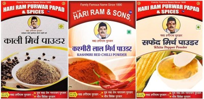 hari ram & sons Black Pepper, White Pepper and Kashmiri Red Chilli Powder - 50 Gms Each(3 x 50 g)