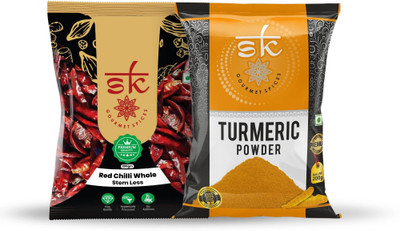 SK GOURMET SPICES Turmeric Powder & Red Chilli Whole Combo – Pure, Fresh & Premium Masala Pack(2 x 200 g)