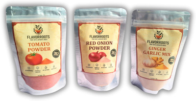 FLAVORROOTS Combo Pack of 3 – Red Onion, Tomato & Ginger-Garlic Mix (100g each)(3 x 100 g)