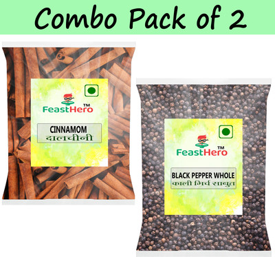 Feasthero Whole Spices Combo Pack of 2 |Cinnamon Stick & Black Pepper 25g Each Packet|(2 x 25 g)