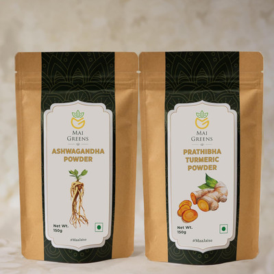 MAIGREENS Ashwagandha Powder - 150g and Turmeric Powder - 150g Combo(2 x 150 g)