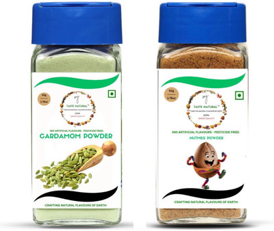 MJTASTENATURAL Cardamom elaichi powder nutmeg jaiphal powder organic combo pack(2 x 50 g)