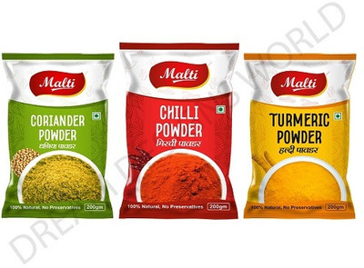 malti Chilli Turmeric Coriander Powder Combo Pack(3 x 200 g)