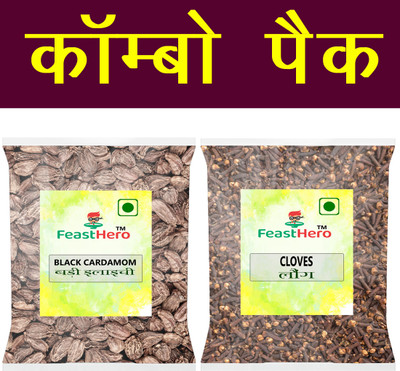 Feasthero Premium Quality Combo pack of 2 |Black Cardamom & Laung 200g Each pack|(2 x 200 g)