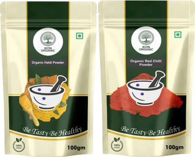 IKON Organic Kitchen Spices Combo Pack of 2|Organic Turmeric Powder|Organic Red Chilli Powder(2 x 100 g)