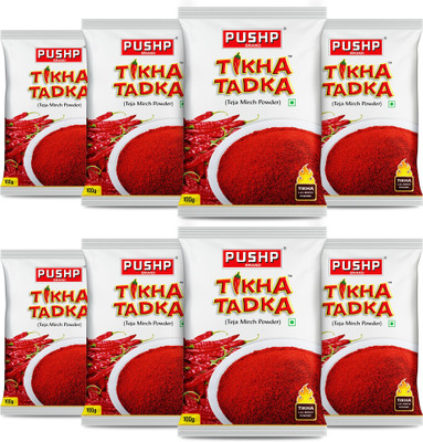 Pushp Brand Tikha Tadka Chilli / Mirch Powder Extra Spicy for Sabzi,Dal Fry,Everyday Cooking(8 x 100 g)