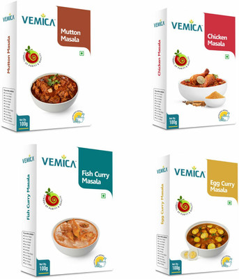 VEMICA Mutton, Chicken, Fish Curry and Egg Masala powder(100g) Masala Combo(4 x 100 g)