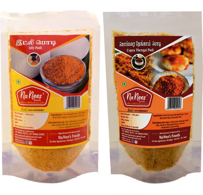 nanees' foods Idly Chilli Powder & Dry Coconut/Copari Idly Chilli Powder Combo | Idly Dosa Chutney Powder Combo(2 x 100 g)