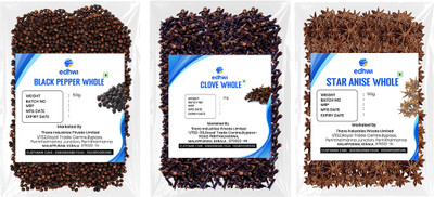 edhwi Premium Quality Spices Combo Star Anise (50 g), Clove (25 g) & Black Pepper(3 x 16.67 g)