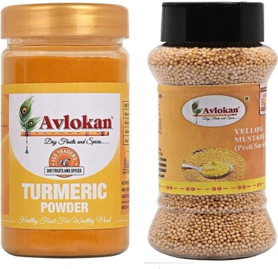 Avlokan NP-Natural Turmeric (Haldi) Powder 100g & Natural Yellow Mustard Seeds(2 x 100 g)