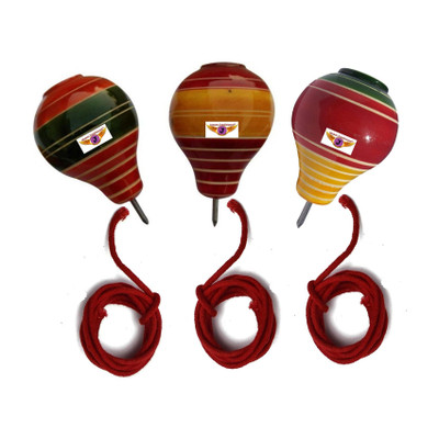 Jayam Traditional Wooden Spinning Tops/lattoo/bambaram/buguri/bongaram with String/Pack of 3(Multicolor)
