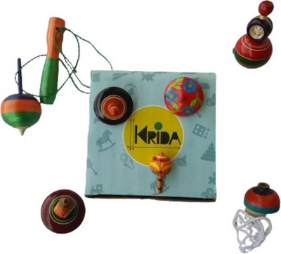 Krida Combo of 7 Wooden Lattus / Bhamarda / Chakris Toys(Multicolor)